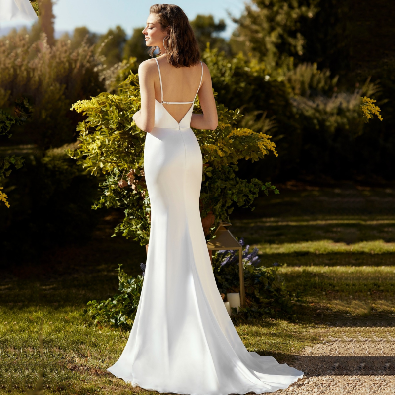 Elegant Wedding Dress Women 2024 Mermaid White Spaghetti Straps Simple Open Back Satin Bridal Gown Sweep Train Vestidos De Novia