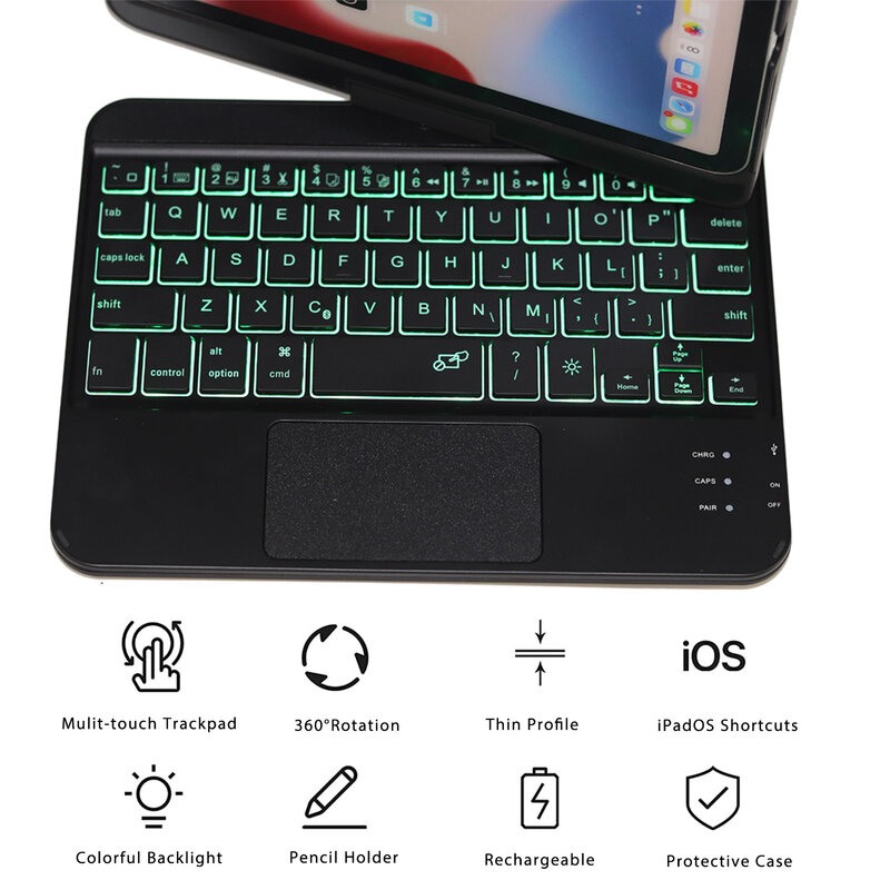 Gładzik 7 kolor podświetlany kılıf na Apple iPad Mini 6th Gen 8.3 cala 2021 przypadku klawiatury angielski hiszpański rosyjski francuski folio case