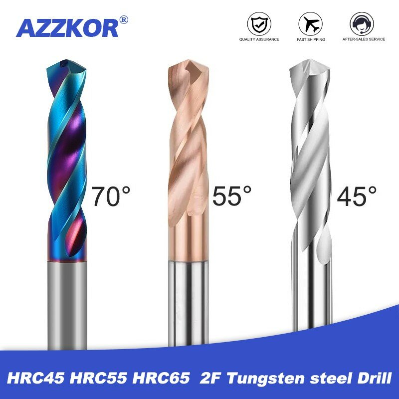 AZZKOR-brocas de carburo de tungsteno de acero HRC45 HRC55 HRC65 2F, herramientas de broca giratoria para máquina de grabado CNC, 1,0-18mm