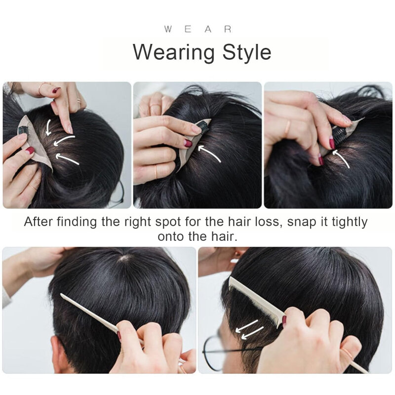 Fashion Short Fluffy Human Hair Wigs 100% for Man Wig Natural Invisible Straight Hairs Extension Head Cover for Daily Use