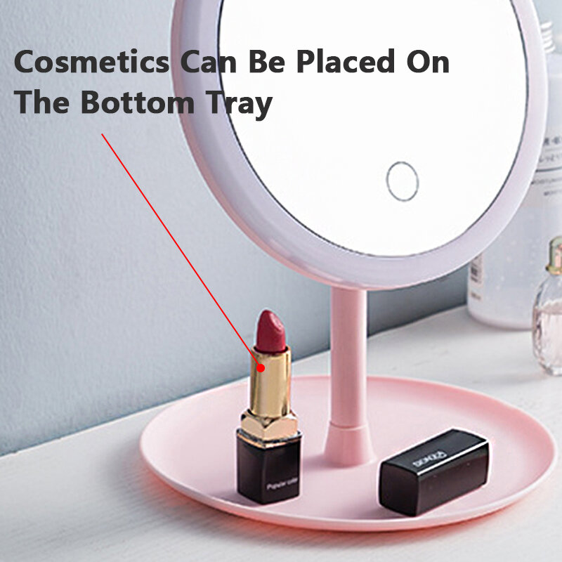 Espelho para maquiagem com luz led tricolore, extensor ajustável, portátil, destacável, com entrada usb