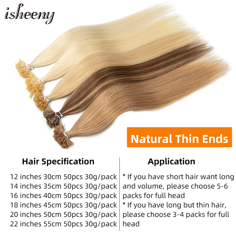 Isheeny светлые U-образные накладные человеческие волосы прямые 12-22 дюйма машинные волосы Remy Fusion 50 шт. 30 г легкие кератиновые волосы