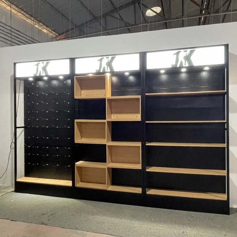 Estante de almacenamiento de Metal personalizado, estantes de exhibición de acero, madera, teléfono móvil y tienda de teléfonos móviles