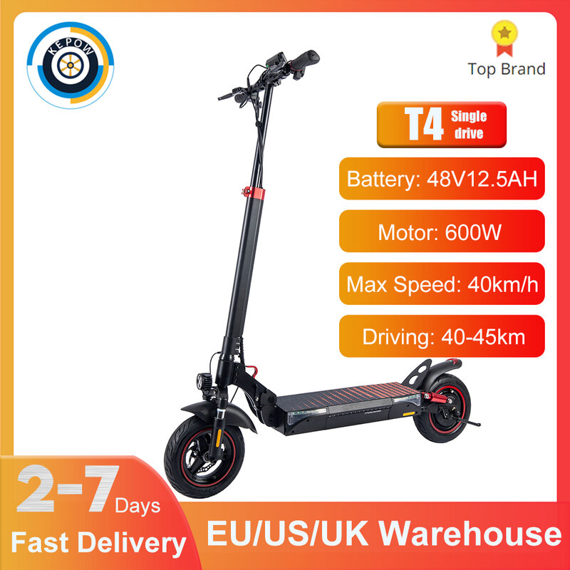 Kepow 10inch T4 Electric Scooter Powerful 600W Electric Kick Scooter OFFroad Tire 12.5AH E-Scooter 45Km/H 40-45km Range EU Stock