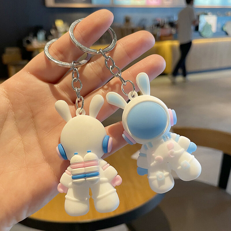 Space Rabbit Astronaut Key Chain Cartoon Pendant PVC Key Ring Bunny Backpack Accessories Jewelry Gift