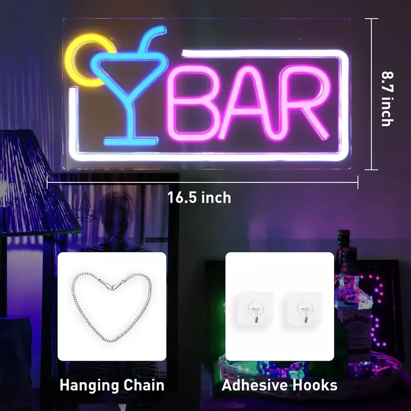 Insegne al Neon a LED per Bar di casa, decorazioni da parete Led Beer Cocktail USB con Dimmer e interruttore, Light Up insegne da parete al Neon Pub Party Gifts