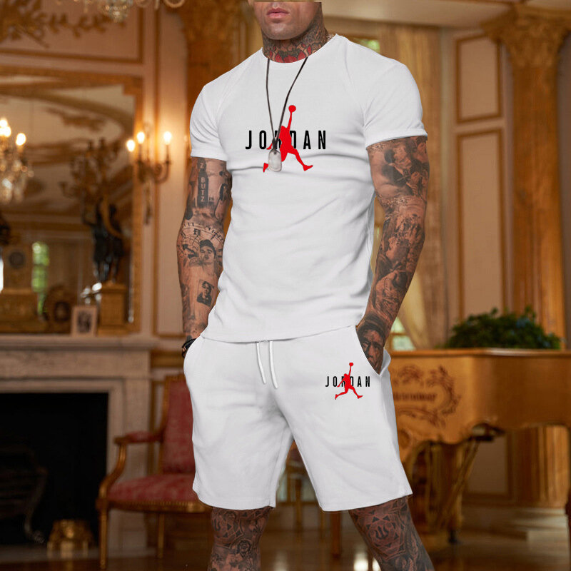 Костюм спортивный мужской из двух предметов, Повседневная футболка с 3D-принтом, шорты, круглый вырез, пляжная одежда оверсайз, летняя одежда