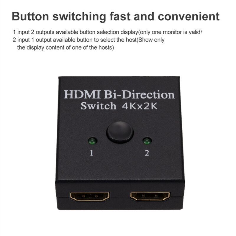 4Kx2K Switcher UHD 2 Ports Bi-directional Manual 2x1 1x2 HDMI AB Switch HDCP Supports 4K FHD Ultra 1080P for Projector computer