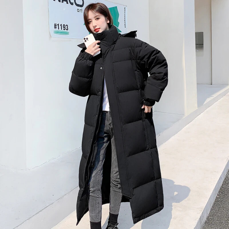 Chaqueta de plumón Ultra larga y gruesa para mujer, abrigo de invierno, chaquetas acolchadas resistentes al frío, prendas de vestir de 30 grados Celsius