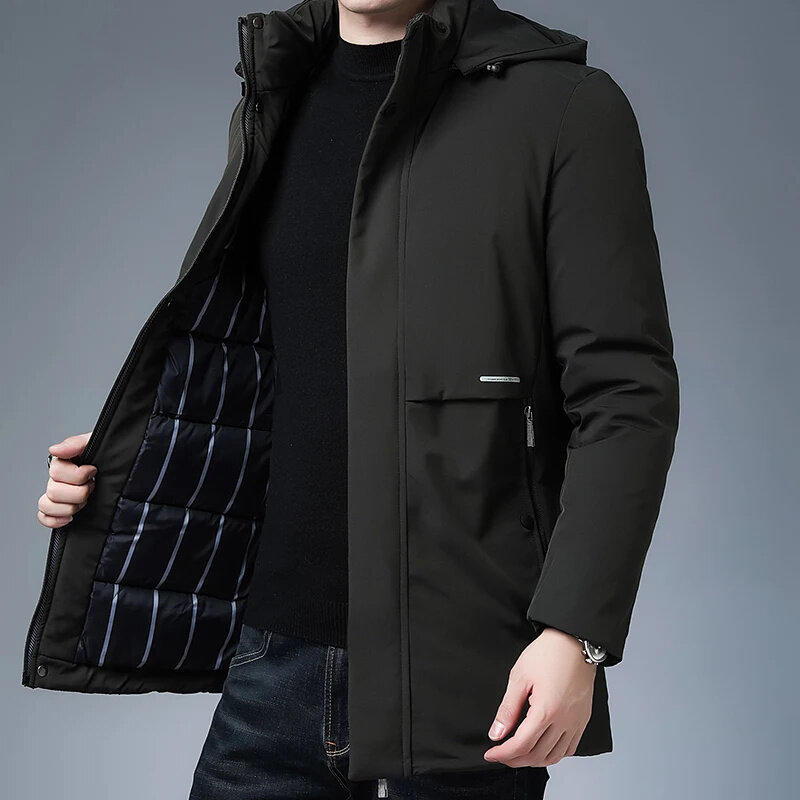 Parkas de moda para hombre, chaqueta cálida de invierno, abrigos casuales, cuello de vellón, ropa desmontable