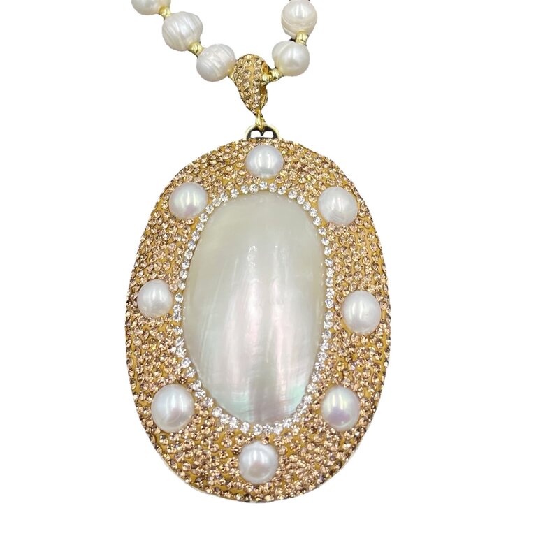 Mvn053 neue natürliche Süßwasser perle Damaskus Austern Halskette vergoldet Retro Luxus Mode Accessoires Pullover Kette