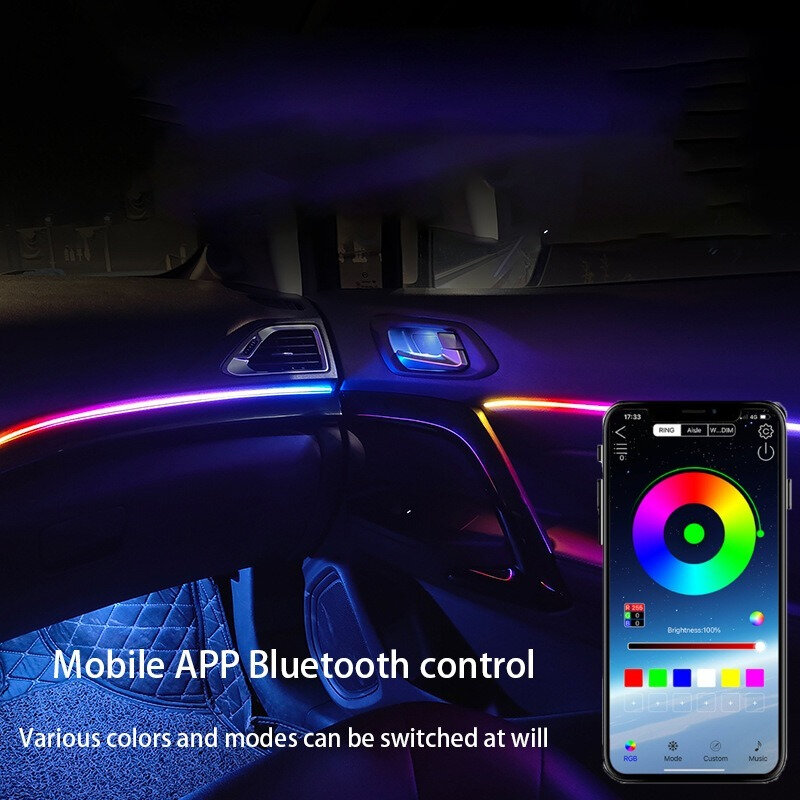 LED com controle remoto, tiras de acrílico, 64 cores, 110cm, RGB, luz interior do carro, aplicativo escondido, lâmpada atmosfera