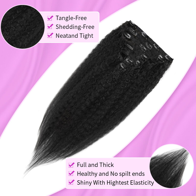 Kinky Straight Clips In Human Hair Extensions Natural Color In Brazilian 100% Remy Human Hair 100G 7Pcs/Set Full Head For Women