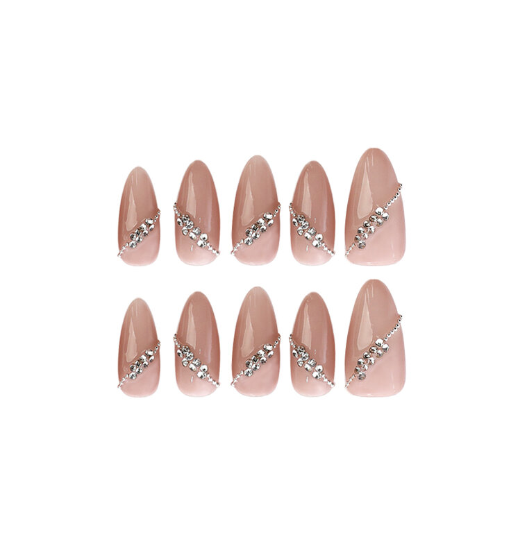 Handmake Press On Nails Almond Decorated Fake Nails Short Acrylic Spring Aesthetic False Nails Medium Pink