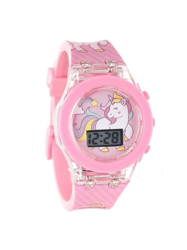 Коллекция, цифровые часы в виде единорога для девочек, детские часы с браслетом, электронная вспышка, яркие разноцветные детские часы на день рождения, подарки