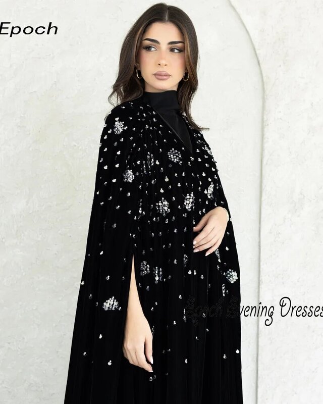 Epoch abito da sera di lusso in muslimah da donna 2024 elegante a-line o-collo lucido con paillettes nero Sexy lungo abito da ballo di fine anno