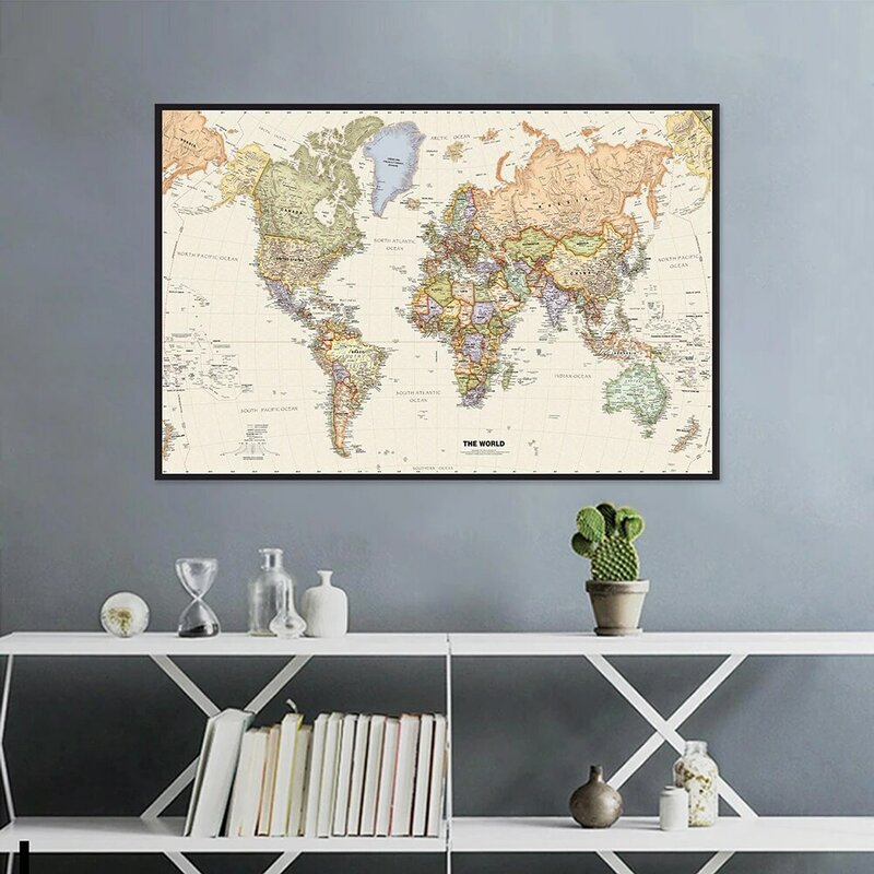 150*100cm mapa świata Retro włóknina płótno malarstwo ścienne plakat artystyczny wystrój klas biuro szkolne