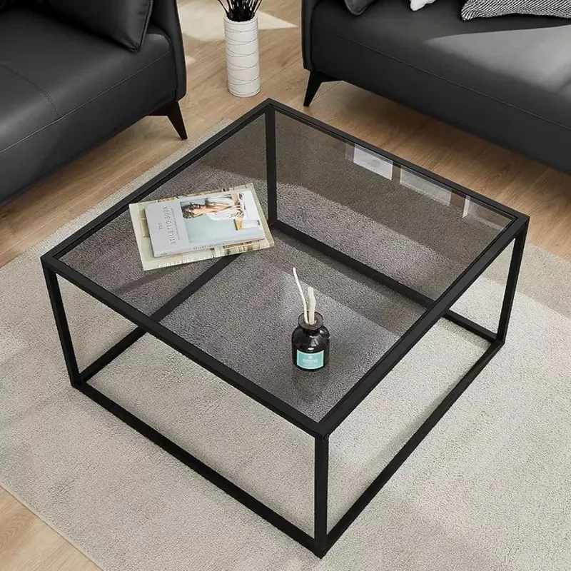 OEING SAYGOER Glass Coffee Table, Small Modern Coffee Table Square Simple Center Tables for Living Room