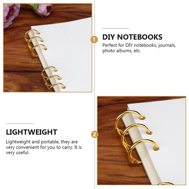Prático Segmentado Metal Binder Anéis, Clipes Notebook, DIY, Loose Leaf Books, 3 Buracos, 6 Pcs