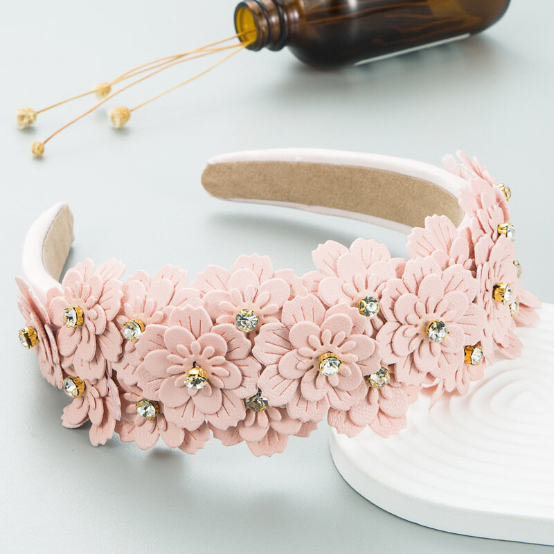 Diadema Retro con incrustaciones de flores coloridas para mujer, tocado de flores de tendencia de moda coreana, accesorios para el cabello para niñas
