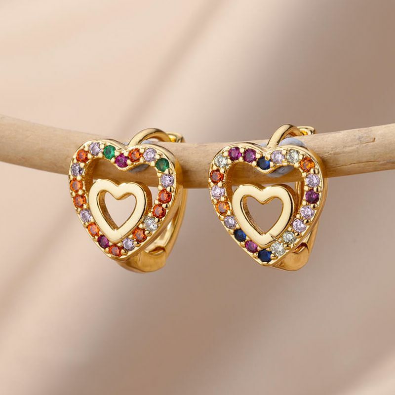 Zircon Heart Pendientes Earring For Women Stainless Steel Gold Color Piercing Earring 2024 Trend Jewelry aretes Accesorios mujer