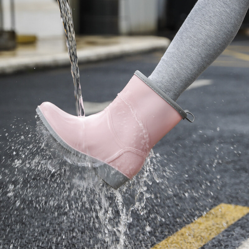 New Rubber Women's Rain Boots PVC Waterproof Fashion Outdoor Leisure Non-slip Solid Color Women's Rain Boots Women's Water Shoes