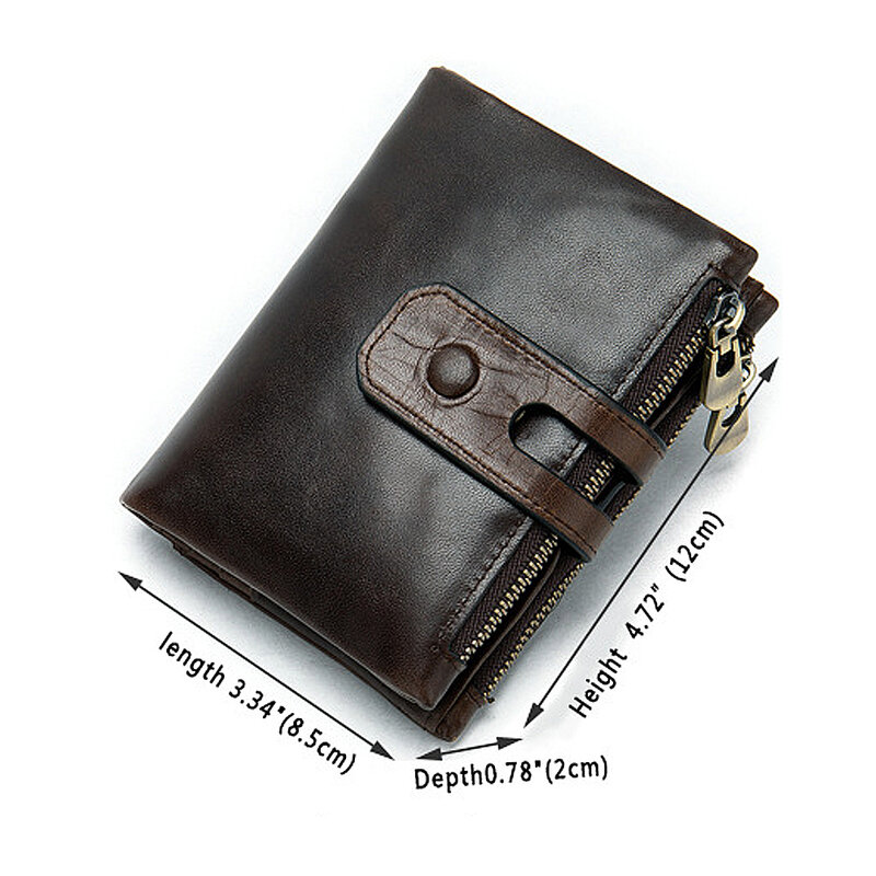 Genuine Leather Short Men's Wallet Cow Leather Men Folding Wallets Double Zipper Coin Purse Credit Card Holder Custom Initials