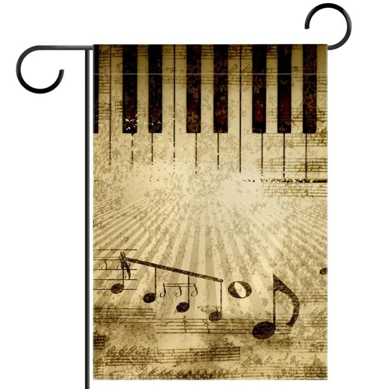 Notes de musique de piano en polyester double face, noir et blanc, sensation de jardin prédire, sensation de cour, drapeaux de décoration extérieure pour la maison et le balcon