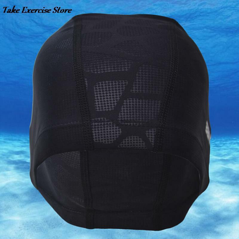 Tecido impermeável proteger orelhas de cabelo longo esportes nadar piscina chapéu tubarão alta elasticidade flexível durável touca de natação para homens