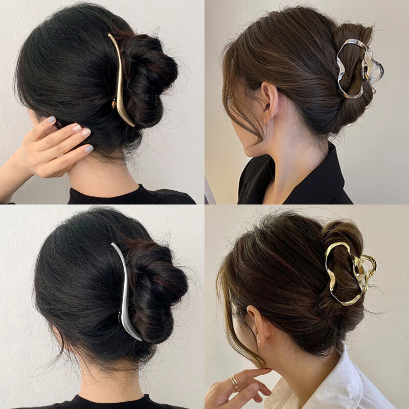 Moda elegancki złoty kolor w kształcie litery S metalowe spinki klamra do włosów dla kobiet dziewczynki koreańska ozdoba do włosów klipsy przypinany kucyk akcesoria do włosów
