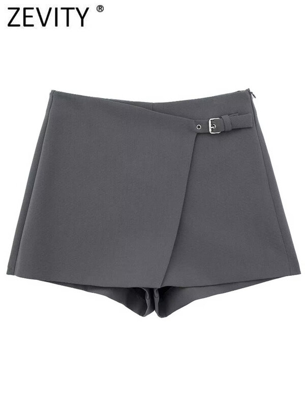 ZEVITY 2023 Women Fashion Belt Design Asymmetrical Mini Skirt Shorts Lady Side Zipper Hot Shorts Chic Pantalone Cortos QUN5454