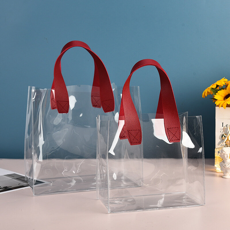 Transparent Pvc Clear Tote Bag Large Capacity Car Sewn Plastic Cosmetics Shopping Bag Jelly Bag Gift Bag Can Outdoor Tourism New