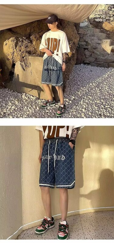 American Retro Tie-dye Denim Shorts Male Streetwear Short Jeans Luxury 2024 Summer Korean Fashion Hip-hop Cargo Straight Shorts