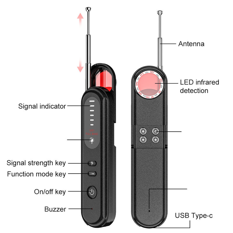 T01 Verborgen Camera Detector Anti-Spy Auto Gps Tracker Luisterapparaat Bug Rf Draadloos Alle Signaal Scanner Gadget Beveiliging Voor Thuis