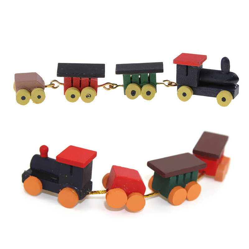 1/12 4pcs in 1 Set Dollhouse Miniature Cute Painted Wooden Toy Train Set