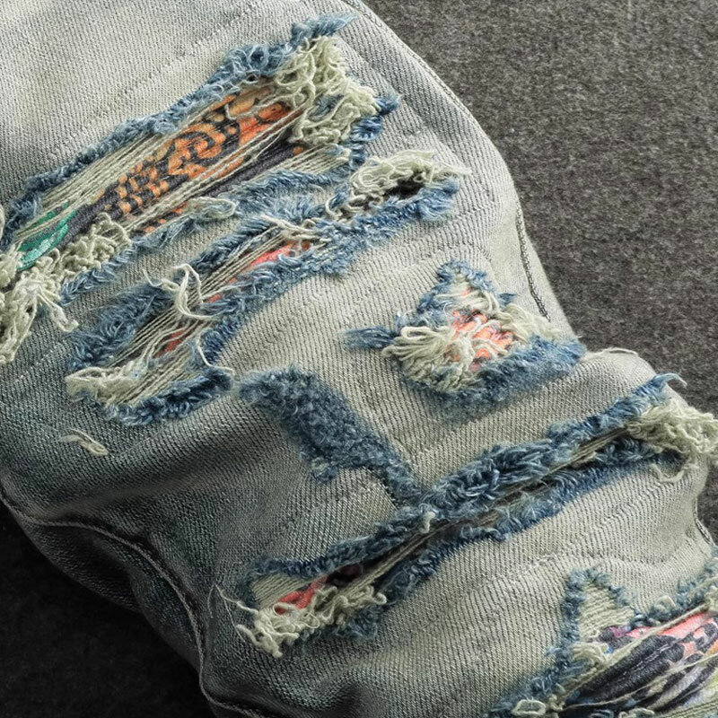 Джинсы мужские Стрейчевые в стиле ретро, модные рваные джинсы-скинни с эффектом потертости, дизайнерские Брендовые брюки в стиле хип-хоп