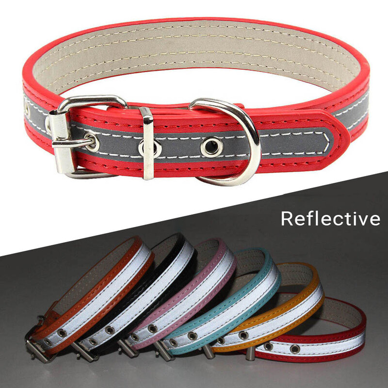 Reflective Leather Dog Collar Safety Puppy Collar For Small Medium Large Dogs Pet Supplies Prevent Car Accidents At Night Collar