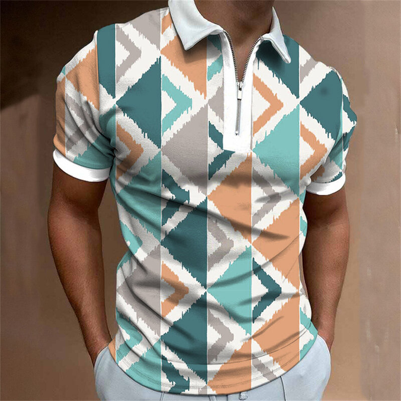 Мужская Летняя модная индивидуальная рубашка-поло на молнии с цифровым принтом