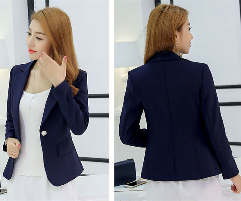 Jaqueta de trabalho de escritório feminino, casaco formal, blazers curtos finos, terno senhora manga longa, jaquetas bolsos, roupas femininas