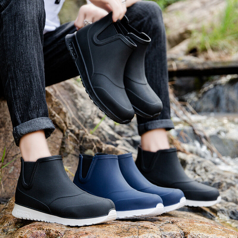 Zapatos de lluvia de goma para hombre, botines con plataforma, impermeables, otoño e invierno, 2022