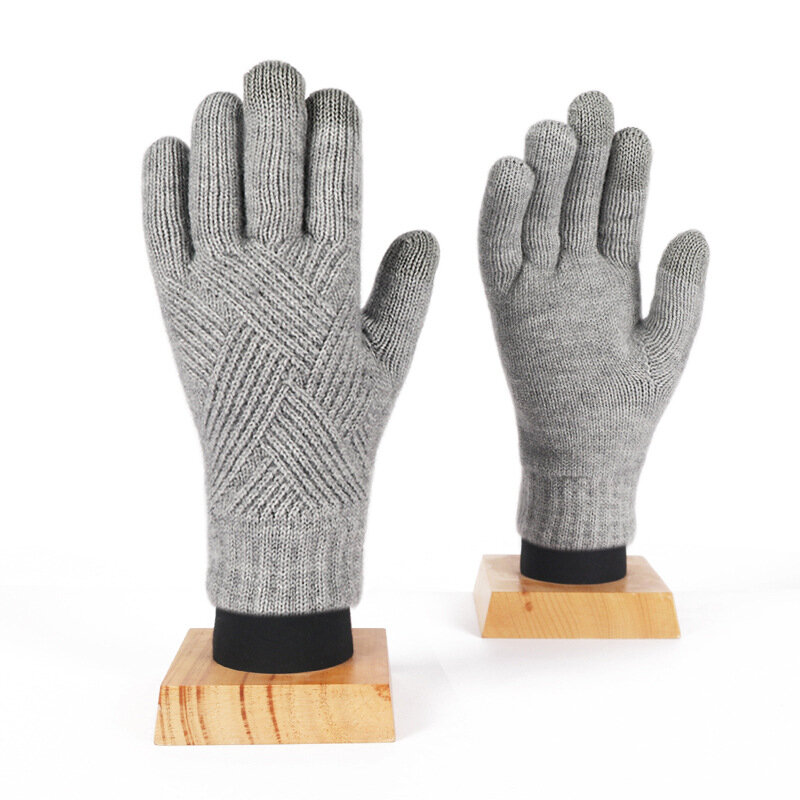 Sarung tangan musim dingin, sarung tangan musim dingin dingin Lapisan ganda, sarung tangan rajut hangat termal layar sentuh ditingkatkan, sarung tangan untuk berkendara, Hiking