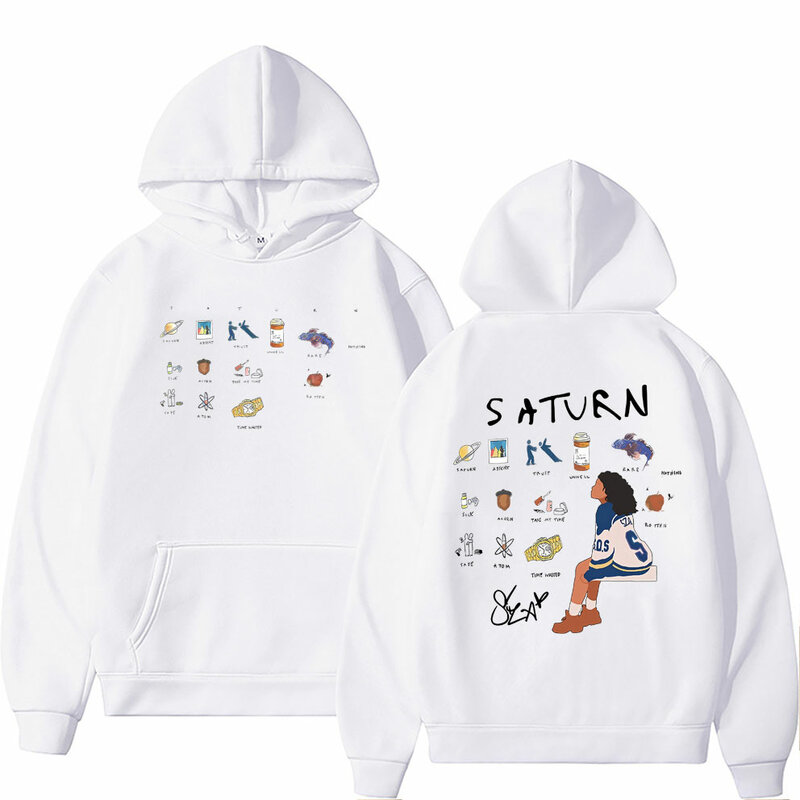 Rapper SZA Saturn Album Double Sided Graphic felpa con cappuccio uomo donna Hip Hop oversize Streetwear uomo Casual Fleece Cotton Pullover