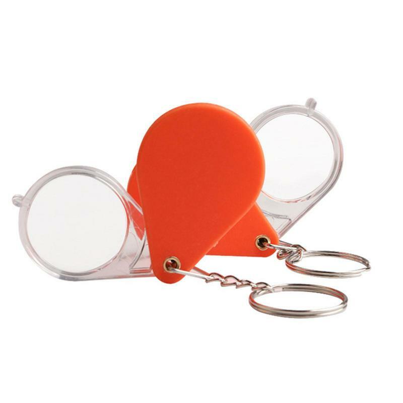 Gantungan Kunci kaca pembesar, gantungan kunci lipat kecil genggam, lensa pembesar oranye portabel untuk orang tua dan rumah