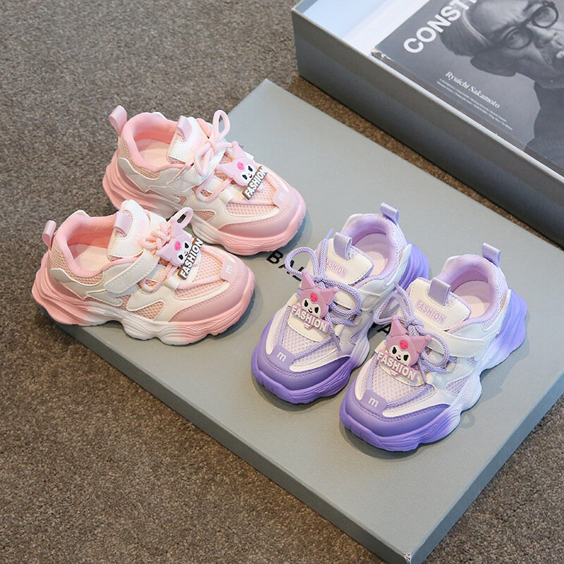 Scarpe sportive per ragazze 2024 primavera autunno Sneakers per bambini superficie in rete scarpe da cartone animato per bambina traspiranti scarpe da corsa per bambini grandi