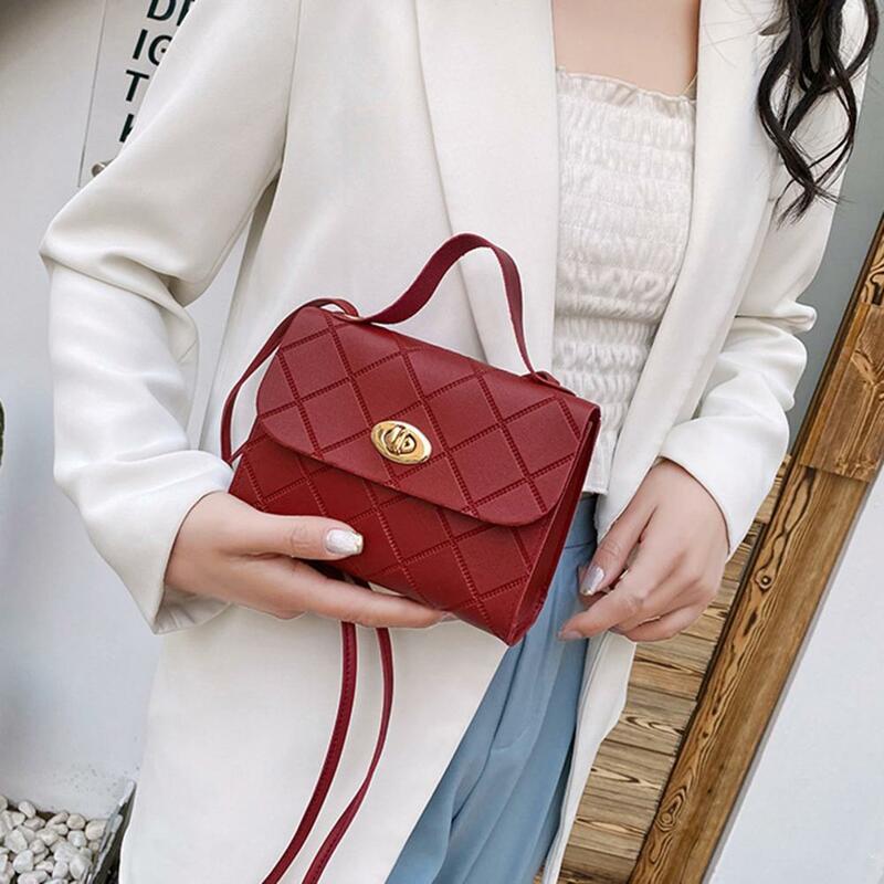 Bolso de mano con patrón rómbico para mujer, bolso de mano con correa larga texturizada, estilo coreano, regalos, cuero de imitación, cartera cruzada, bolso de mano de uso diario