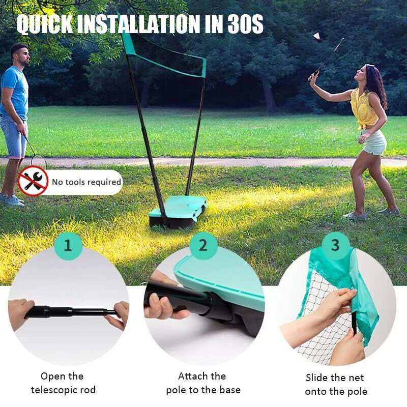 Filet de badminton portable avec support, pliable, durable, volley-ball, base de rangement, plage, arrière-cour, jeu de sport familial