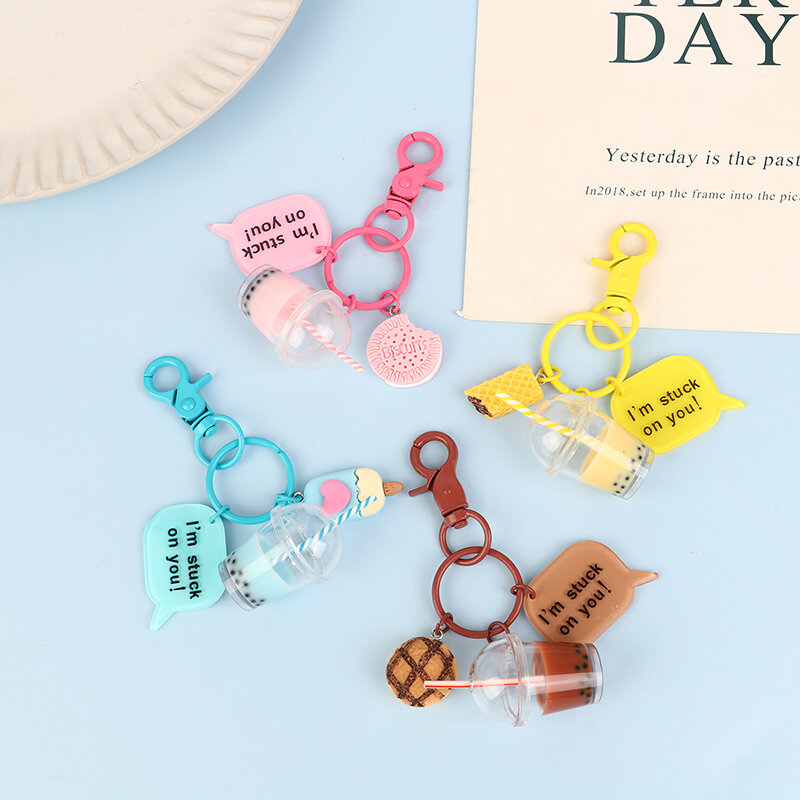 1Pc Creative Cute Keychains Bubble Tea Biscuit Color Key Rings Friendship For Best Friend Women Girl Handbag Gift Jewelry