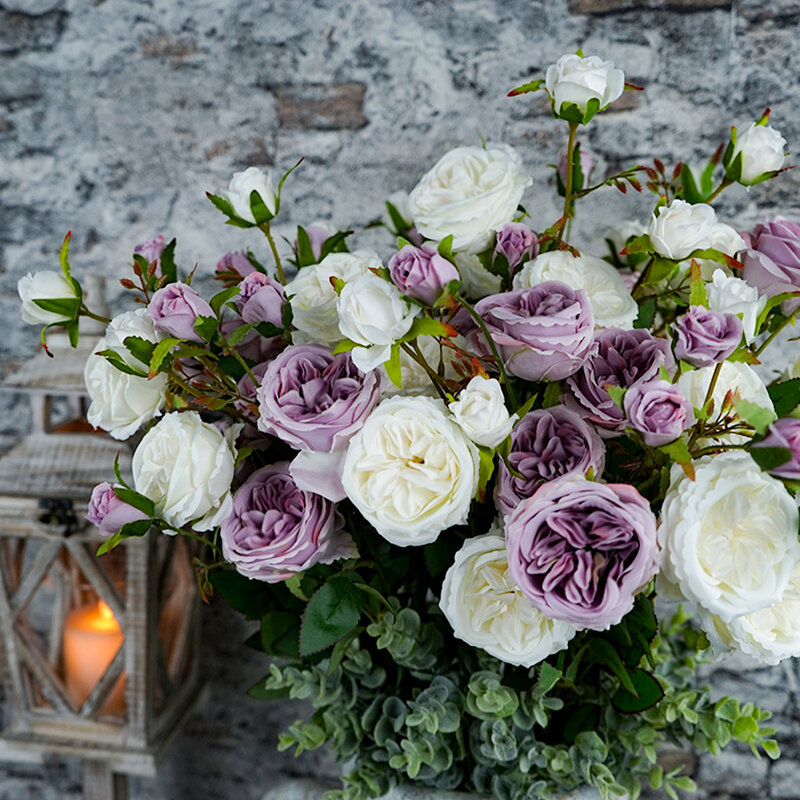 SunMade-ramo de Flores de seda para decoración del hogar, ramo de rosas de Austin, 6 cabezas, Artificales Flores, bricolaje