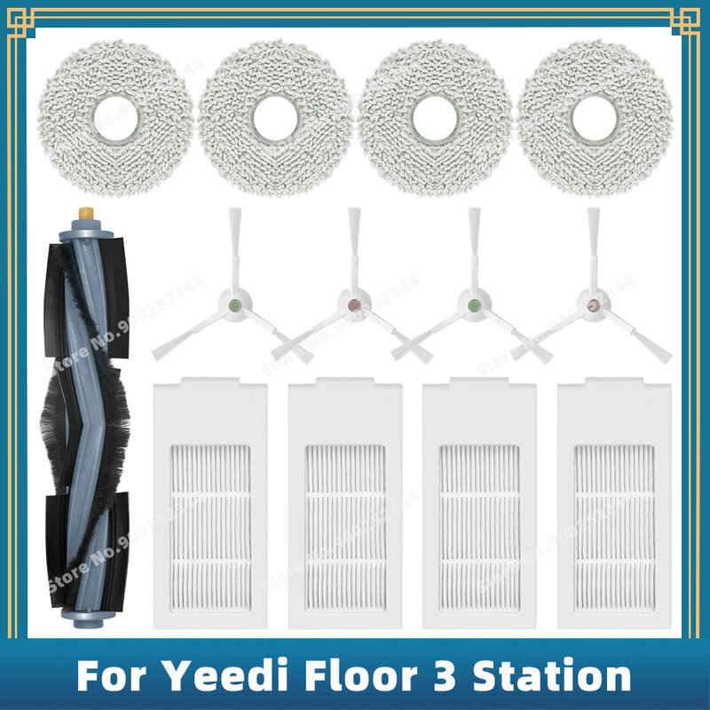 Yeedi 플로어 3 스테이션 로봇 진공 청소기 예비 부품 액세서리, 메인 사이드 브러시 걸레 헝겊 천과 호환