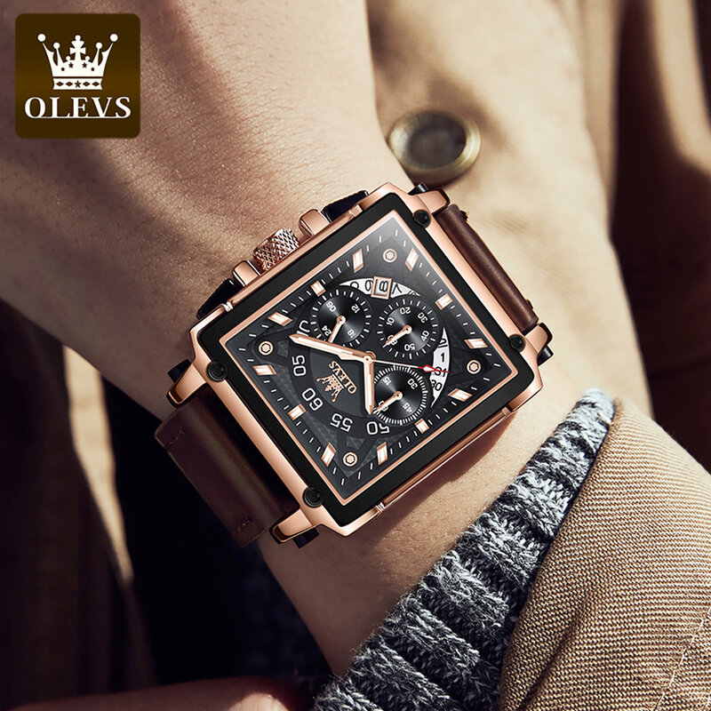 OLEVS-Reloj de pulsera de cuarzo para hombre, accesorio de lujo, resistente al agua, cuadrado, luminoso, original